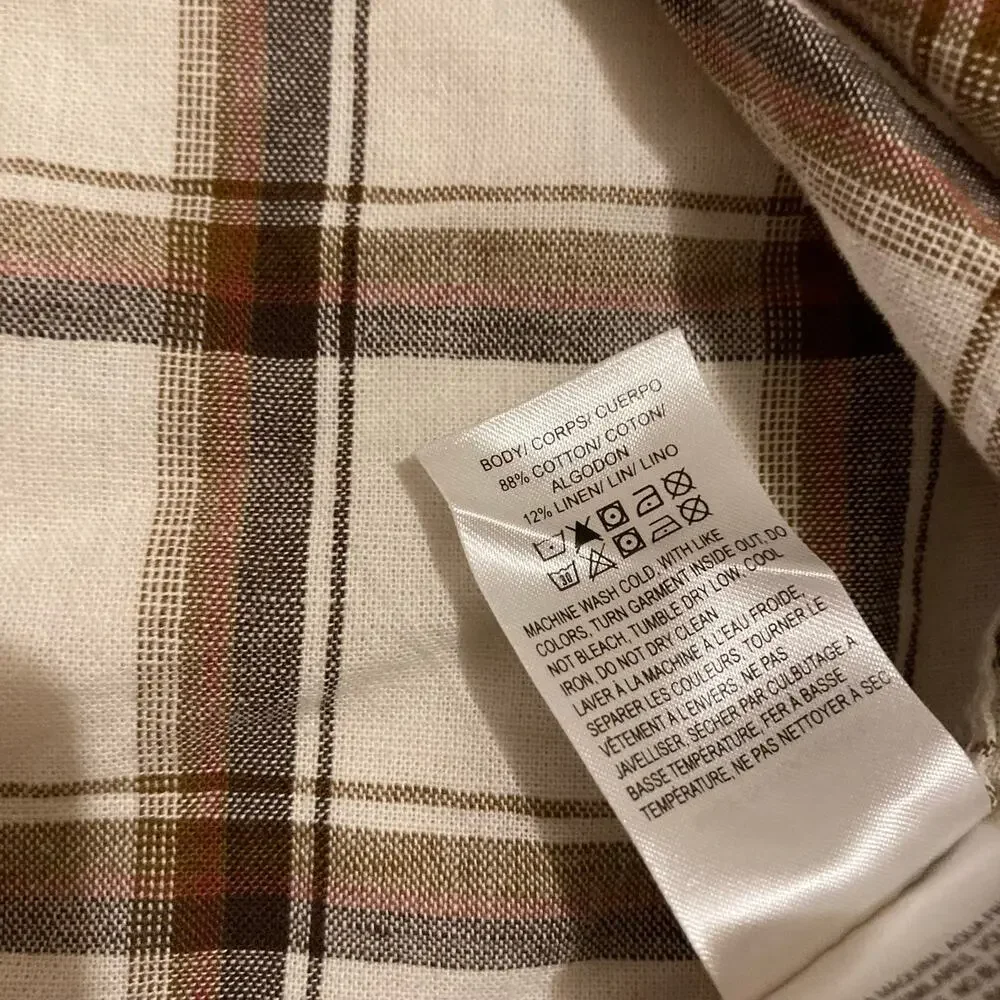 Lucky Brand Men's Brown and Cream Plaid Button Up Flannel Shirt Size Large